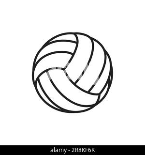 semplice palla da pallavolo classica contorno linea nera disegno lineart simbolo logo vettore isolato su sfondo bianco Illustrazione Vettoriale