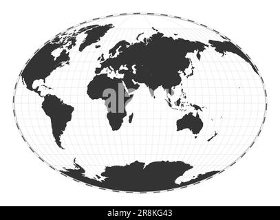 Mappa del mondo vettoriale. Fahey proiezione pseudocilindrica. Mappa geografica del mondo con linee di latitudine e longitudine. Centrato a 60deg longitudine ovest. V Illustrazione Vettoriale