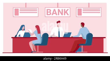 Lavoratori bancari che forniscono servizi ai clienti Illustrazione Vettoriale