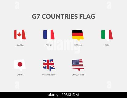 Il set di icone della bandiera della chat G7 - Gruppo di sette Paesi. Illustrazione Vettoriale