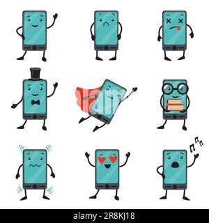 Set di caratteri cartoni animati per telefono cellulare Illustrazione Vettoriale