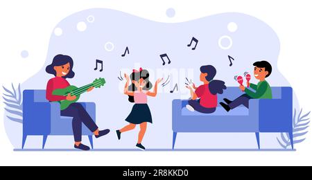 I bambini si divertono a una lezione di musica Illustrazione Vettoriale