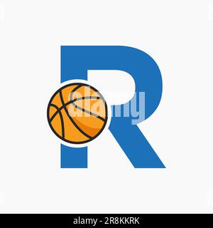 Logo da basket sul concetto lettera R. Modello vettoriale del simbolo del Club del cestino Illustrazione Vettoriale