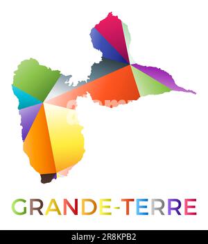 Colore luminoso a forma di Grande-Terre. Logo a isola multicolore in stile geometrico. Design moderno e alla moda. Attraente illustrazione vettoriale. Illustrazione Vettoriale