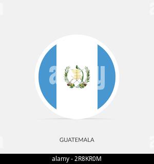 Icona della bandiera rotonda del Guatemala con ombra. Illustrazione Vettoriale