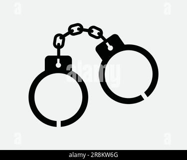 Icona manette. Arresto crimine criminale carcere carcere carcere Giustizia schiavo schiavitù trappola punire polizia Nero Bianco segno simbolo Illustrazione Clipart grafico EPS Vector Illustrazione Vettoriale