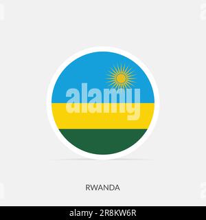 Icona della bandiera rotonda del Ruanda con ombra. Illustrazione Vettoriale