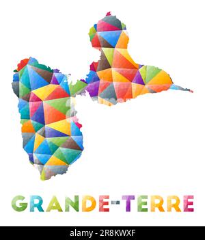 Grande-Terre - colorata e bassa forma di isola polica. Triangoli geometrici multicolore. Design moderno e alla moda. Illustrazione vettoriale. Illustrazione Vettoriale