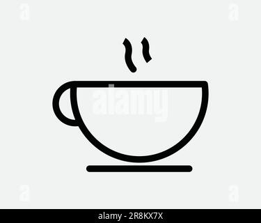 Icona della linea della tazza di caffè. Caffetteria caffetteria Hot Beverage tazza Cappuccino tè vapore. Simbolo del segno bianco nero Illustrazione Illustrazione grafico Clipart vettore EPS Illustrazione Vettoriale