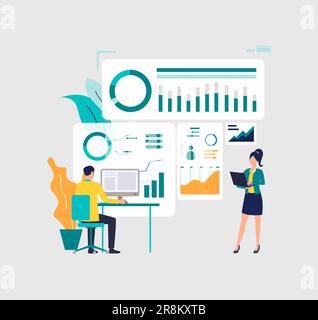 Persone aziendali che analizzano grafici finanziari sui computer Illustrazione Vettoriale