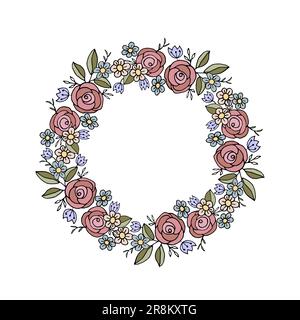 Rose corona di fiori per la carta o invito Illustrazione Vettoriale