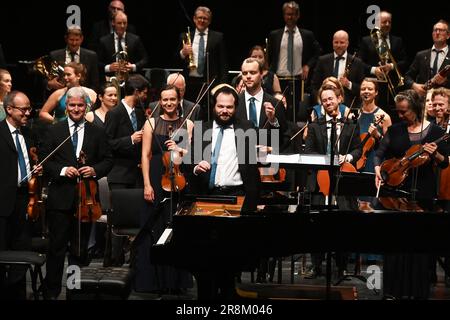 Ostrava, Repubblica Ceca. 21st giugno, 2023. La Norwegian radio Orchestra diretta da Petr Popelka si esibisce durante il Leos Janacek International Music Festival 2023 a Ostrava, Repubblica Ceca, il 21 giugno 2023. Credit: Jaroslav Ozana/CTK Photo/Alamy Live News Foto Stock