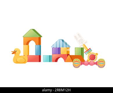 Set di illustrazioni vettoriali luminose per bambini isolate su sfondo bianco Illustrazione Vettoriale