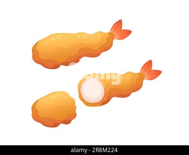 Fast food gamberetti fritti gustosa illustrazione vettoriale di pesce isolata su sfondo bianco Illustrazione Vettoriale