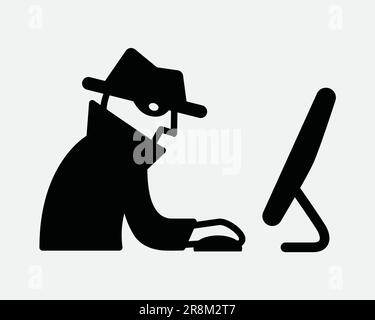 Icona hacker. Crimine criminale Hacking criminale Ladro di hack Web Cyber sicurezza spia rubare. Simbolo del segno bianco nero Illustrazione Illustrazione grafico Clipart vettore EPS Illustrazione Vettoriale