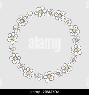 Piccolo daisy doodle cornice di corona fiore per scheda o inviti Illustrazione Vettoriale