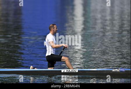 Cracovia, Polonia. 22nd giugno, 2023. Canoa Sprint. 2023 Giochi europei. Kryspinow Waterway. Cracovia. Jonatan Hajdu (HUN) in the Mens Canoe singolo 200m durante l'evento di sprint canoa ai Giochi europei 2023, Cracovia, Polonia. Credit: Sport in Pictures/Alamy Live News Foto Stock