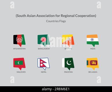 Associazione Sud Asiatica per la cooperazione Regionale Paesi raccolta icone bandiera Illustrazione Vettoriale