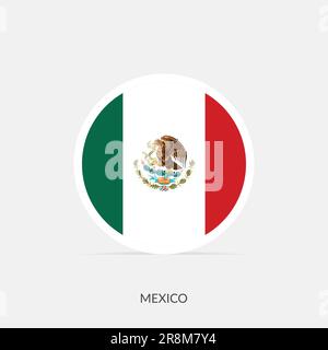 Icona della bandiera rotonda del Messico con ombra. Illustrazione Vettoriale