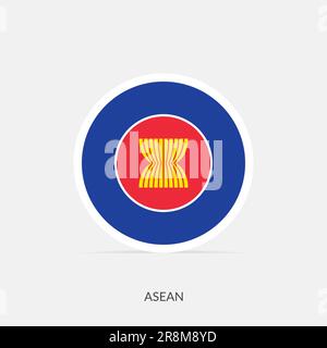 Icona della bandiera rotonda ASEAN con ombra. Illustrazione Vettoriale