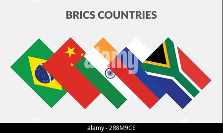 Paesi BRICS raccolta delle icone della bandiera a rettangolo. Illustrazione Vettoriale