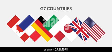 Il G7 - Gruppo di sette paesi icona della bandiera a rettangolo impostato. Illustrazione Vettoriale