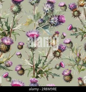 cardo acquerello. Sfondo senza giunture. Illustrazione vettoriale Illustrazione Vettoriale