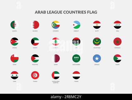 Collezione di icone della bandiera dei paesi della Lega Araba Illustrazione Vettoriale