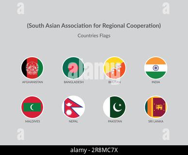 Associazione Sud Asiatica per la cooperazione Regionale Paesi raccolta icone bandiera Illustrazione Vettoriale