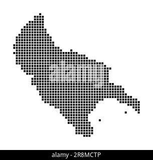 Mappa dell'isola di Zante. Mappa dell'isola di Zante in stile punteggiato. Bordi dell'area riempiti di rettangoli per il progetto. Illustrazione vettoriale. Illustrazione Vettoriale