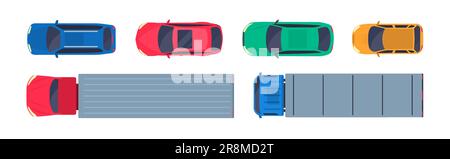 Vista dall'alto automobili con icone piatte Illustrazione Vettoriale
