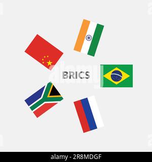 Paesi BRICS raccolta delle icone della bandiera a rettangolo. Illustrazione Vettoriale