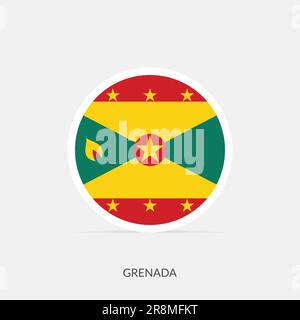 Icona della bandiera rotonda di Grenada con ombra. Illustrazione Vettoriale