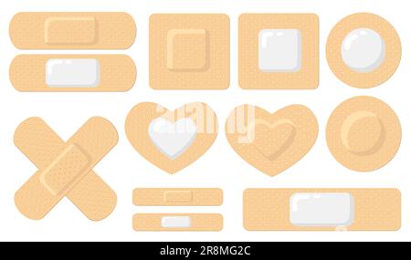 Vari cerotti medici adesivi set icone piatte Illustrazione Vettoriale