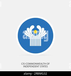 ICONA della bandiera rotonda CIS-Commonwealth of Independent States con ombra. Illustrazione Vettoriale