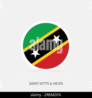 Saint Kitts & Nevis icona bandiera rotonda con ombra. Illustrazione Vettoriale