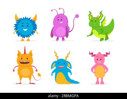 Simpatico mostro divertente set Illustrazione Vettoriale