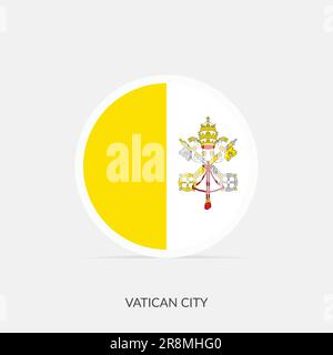 Icona della bandiera rotonda della Città del Vaticano con ombra. Illustrazione Vettoriale