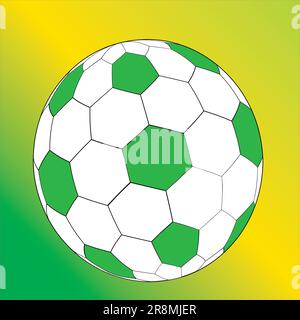 Icona della palla da calcio su sfondo verde e giallo a strisce. Illustrazione Vettoriale