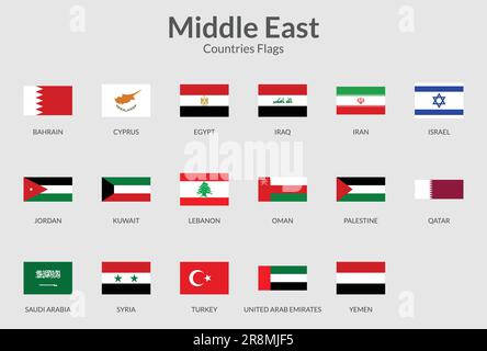 Paesi del Medio Oriente icona della bandiera a rettangolo Illustrazione Vettoriale