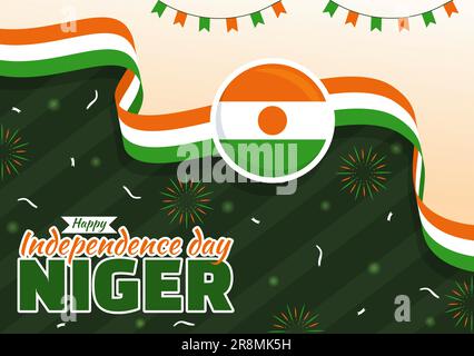 Illustrazione vettoriale del giorno della Repubblica del Niger felice con bandiera di ondulazione e festa pubblica del paese in Cartoon modelli di fondo disegnati a mano della pagina di destinazione Illustrazione Vettoriale