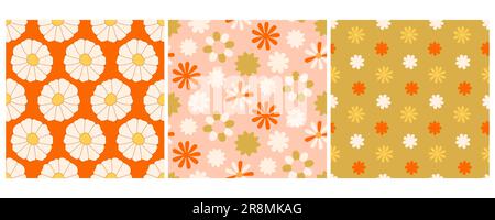Estate Daisy Floral 70s retro senza cuciture modello Illustrazione Vettoriale