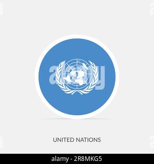 Icona della bandiera rotonda delle Nazioni Unite con ombra. Illustrazione Vettoriale