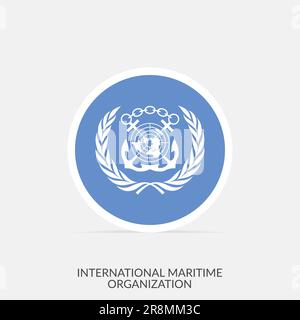 Icona della bandiera rotonda dell'Organizzazione marittima internazionale con ombra. Illustrazione Vettoriale