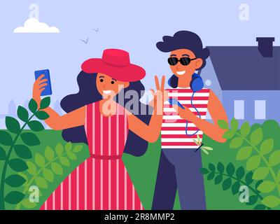 Coppia giovane tenendo selfie Illustrazione Vettoriale