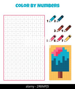 Colore per numeri. Libro da colorare per kids.pixel art Illustrazione Vettoriale