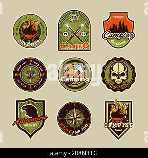 Set di patch da campeggio Illustrazione Vettoriale