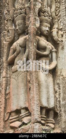 Devata in una nicchia, tempio di Ta Som, Angkor, Siem Reap, Cambogia Foto Stock