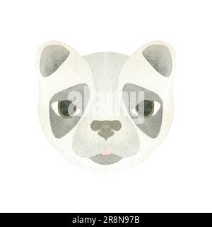 Graziosa faccia di panda bianco e nero con occhi marroni. Illustrazione ad acquerello isolata su sfondo bianco. Stampa, invito, cartolina, decorazione Foto Stock
