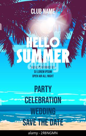 Buongiorno Summer Beach Palms Party poster, Flyer Illustrazione Vettoriale